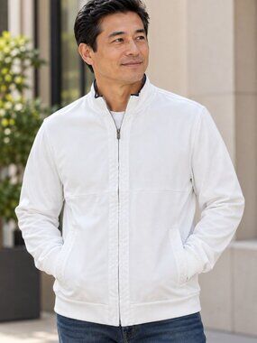 Tasso Elba White Full-Zip Jacket Mens Cotton Mock Neck Casual Outerwear Size XL